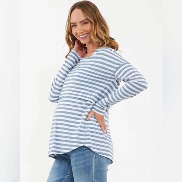 Ripe Maternity Lionel Long Sleeve Nursing Tee Petrol Shirt top White Size XS M - Picture 13 of 15